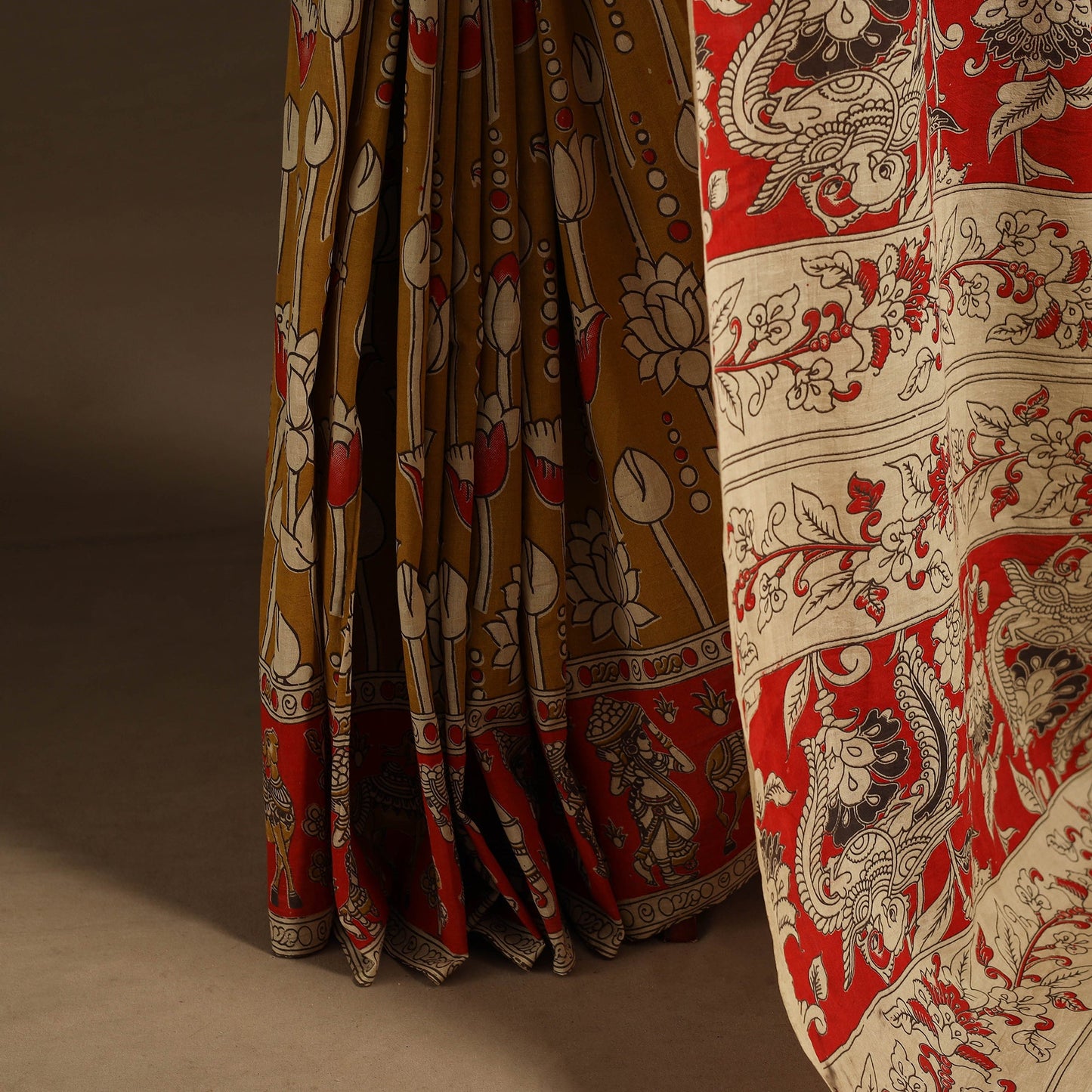 Brown - printed cotton nellore kalamkari saree 58