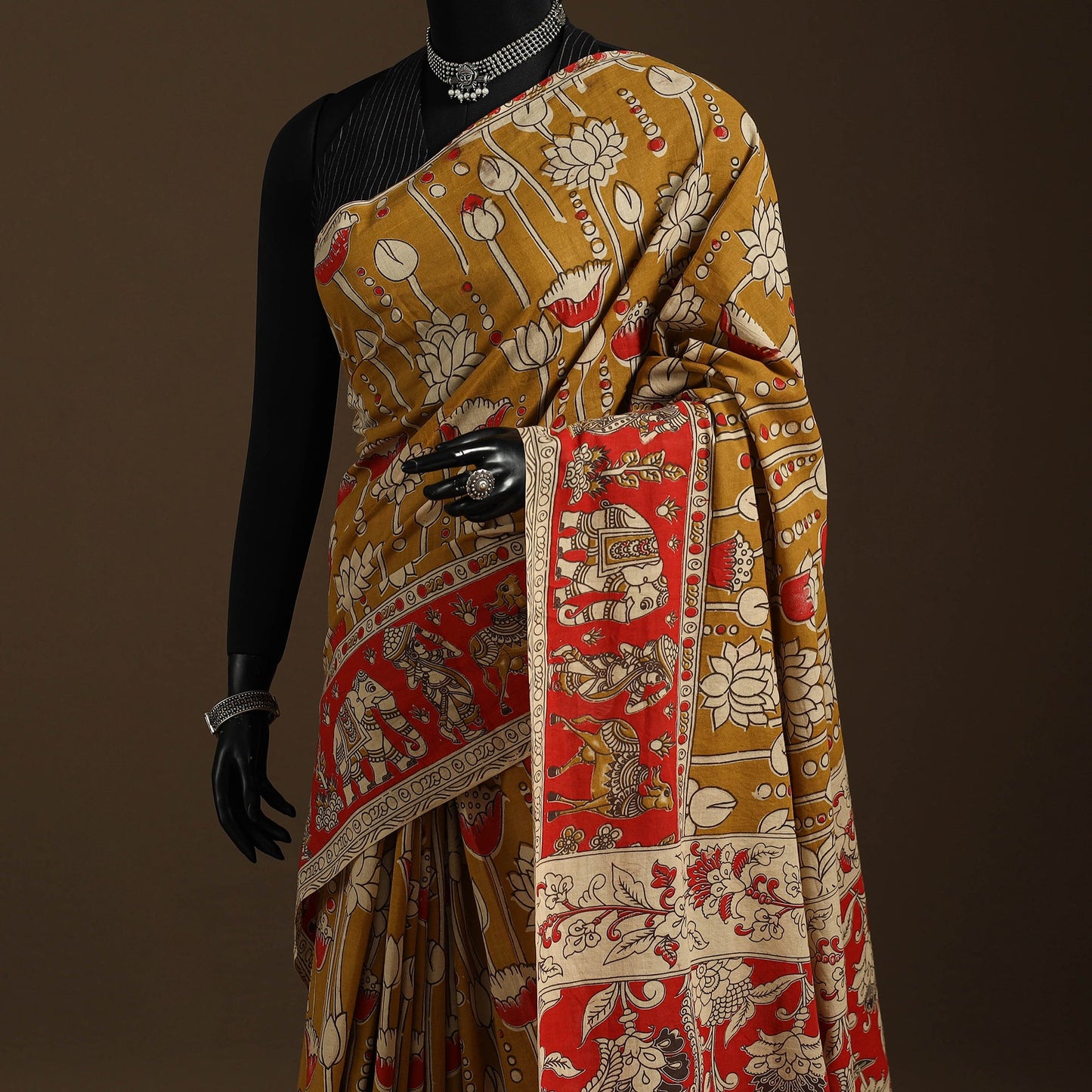 Brown - printed cotton nellore kalamkari saree 58