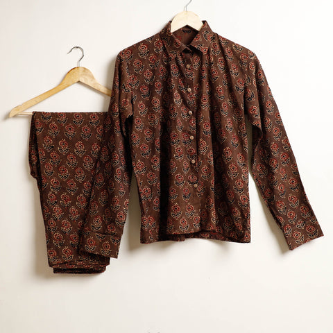 Brown - Ajrakh Block Printed Cotton Night Suit Set