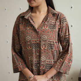  Brown Block Printed Cotton Ajrakh Co-ord Set