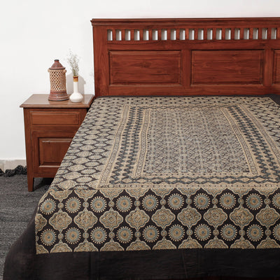  Brown Ajrakh Block Printed Cotton Single Bed Cover