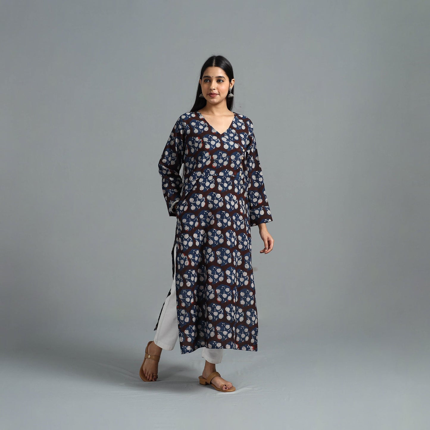 Buy Brown Block Printed Cotton Straight Bagru Kurta for Women