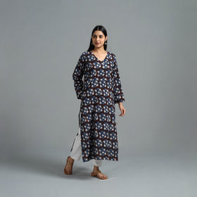 Buy Brown Block Printed Cotton Straight Bagru Kurta for Women