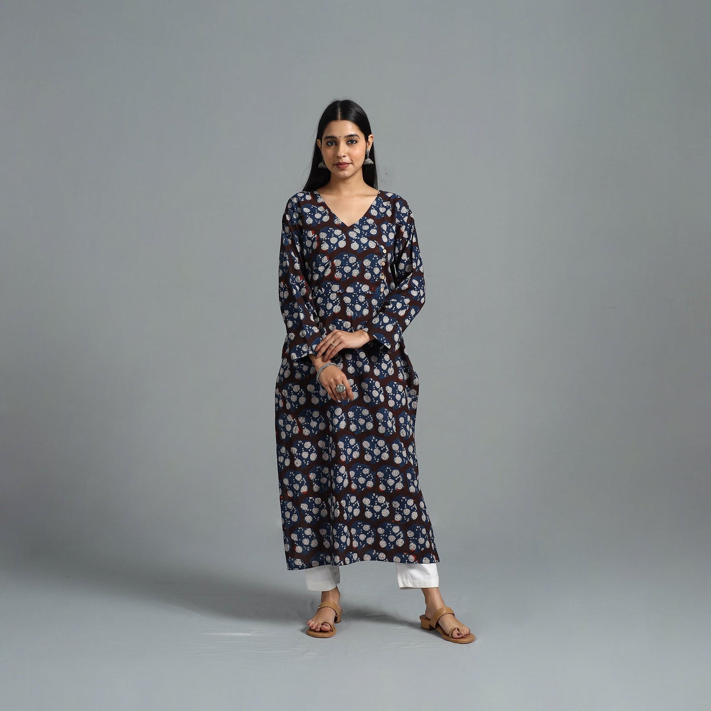 Buy Brown Block Printed Cotton Straight Bagru Kurta for Women