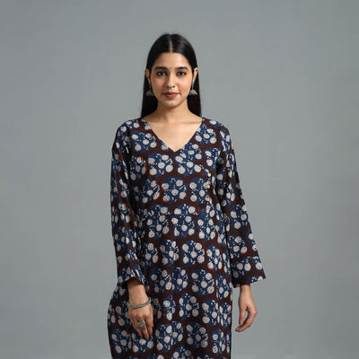 Buy Brown Block Printed Cotton Straight Bagru Kurta for Women