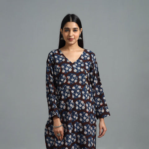 Buy Brown Block Printed Cotton Straight Bagru Kurta for Women