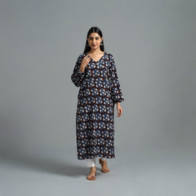 Buy Brown Block Printed Cotton Straight Bagru Kurta for Women
