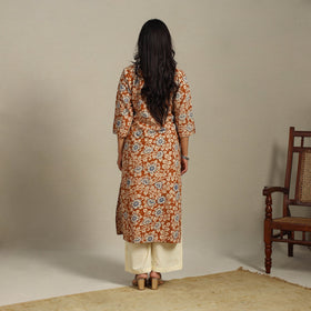 Brown Printed Cotton Straight Kalamkari Kurta