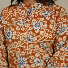 Brown Printed Cotton Straight Kalamkari Kurta