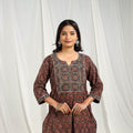 Brown Block Printed Cotton Straight Ajrakh Kurta for Women