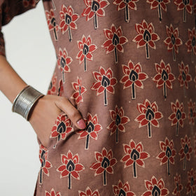 Brown Block Printed Cotton Straight Ajrakh Kurta for Women