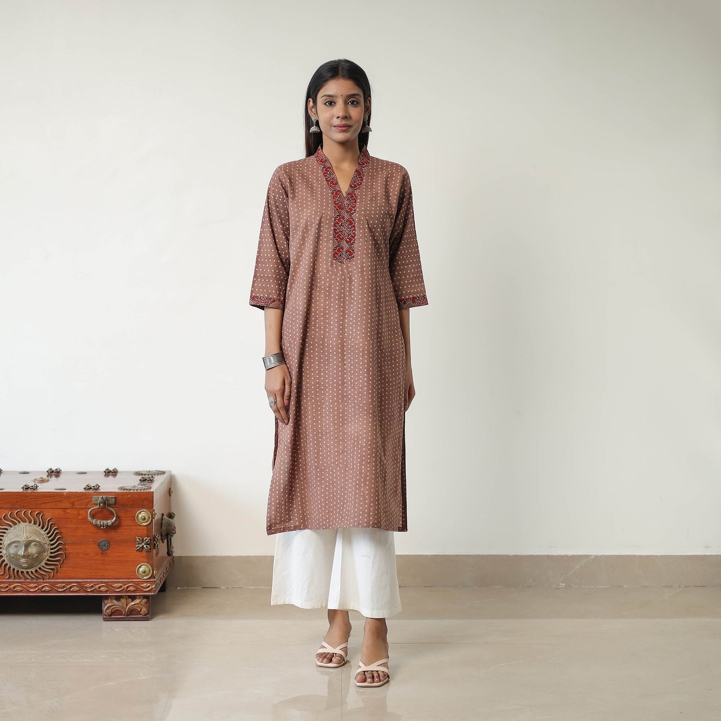 Brown - printed cotton straight kurta 21 - handcrafted