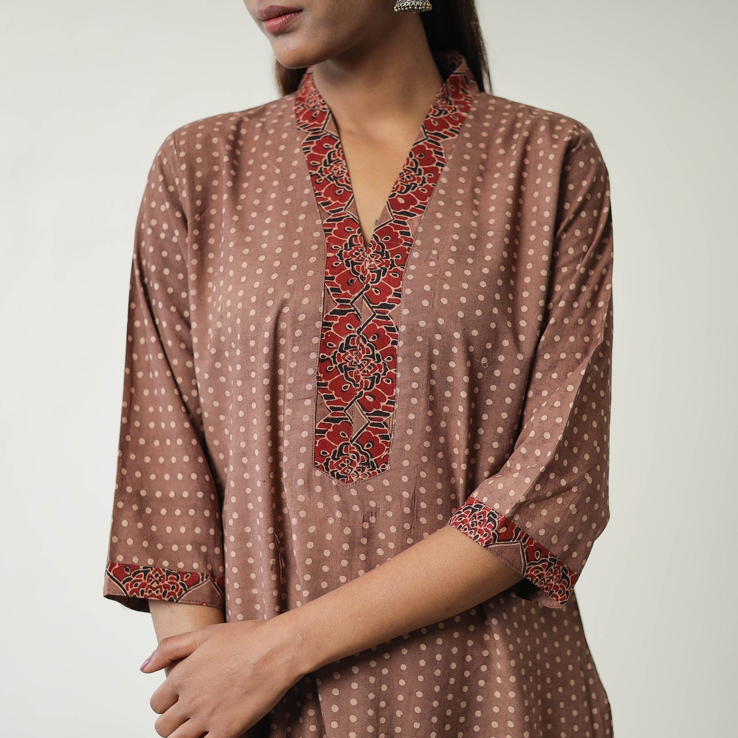 Brown - printed cotton straight kurta 21 - handcrafted