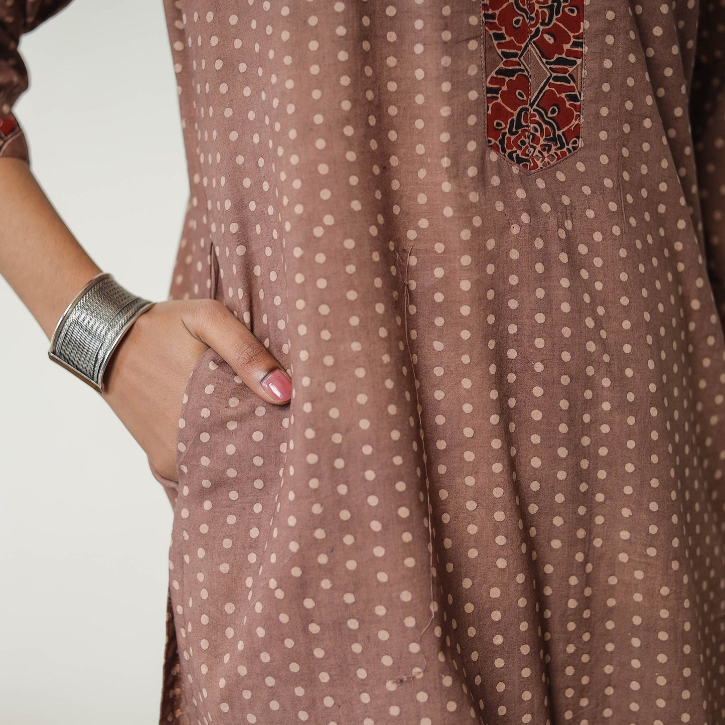 Brown - printed cotton straight kurta 21 - handcrafted