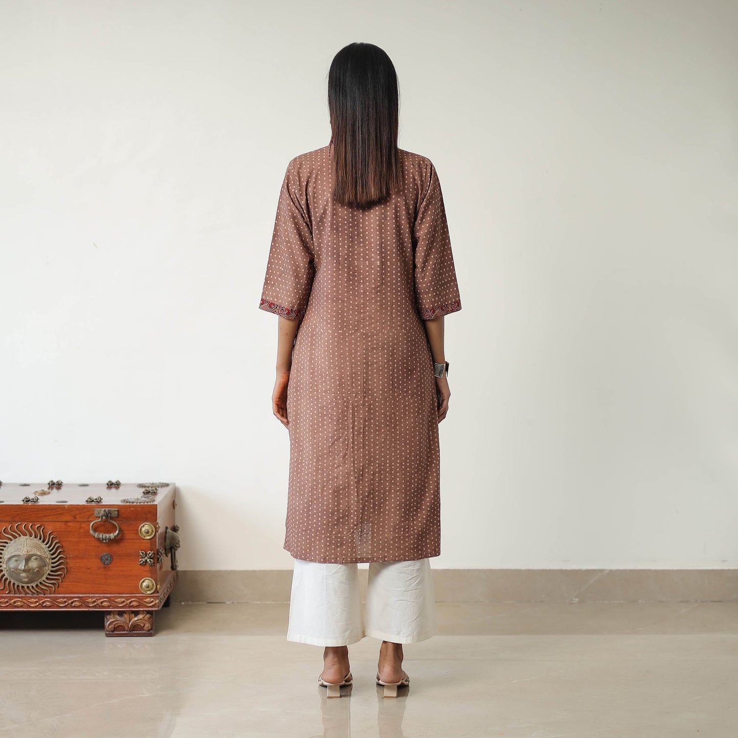 Brown - printed cotton straight kurta 21 - handcrafted