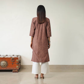 Brown Block Printed Cotton Straight Ajrakh Kurta for Women