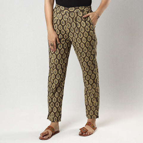 Buy Brown Ajrakh Block Printed Cotton Tapered Casual Pant for Women Online at iTokri.com