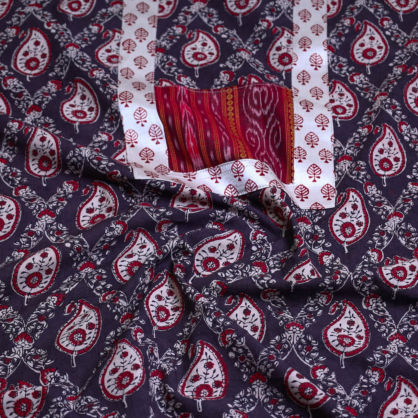 Buy Brown Block Print Cotton Ajrakh Kurta Material Online