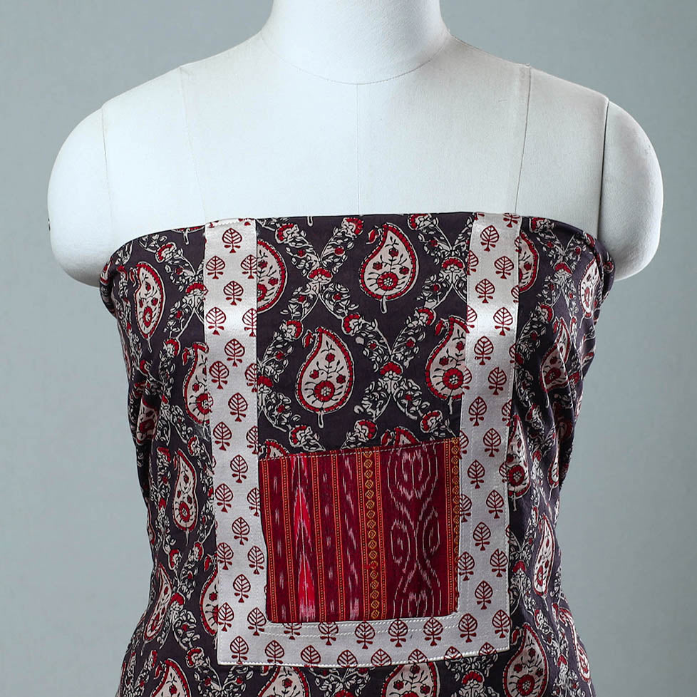 Buy Brown Block Print Cotton Ajrakh Kurta Material Online