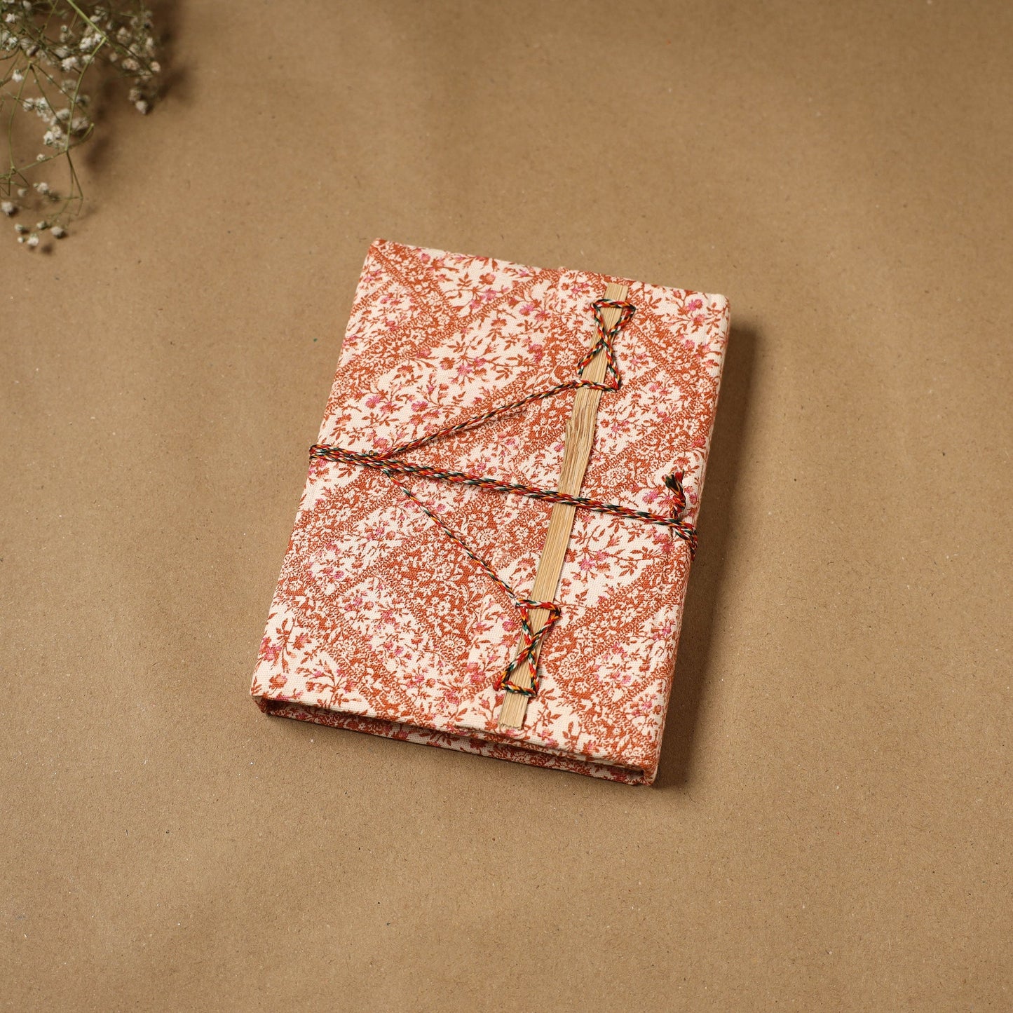 Printed fabric cover handmade paper notebook with thread