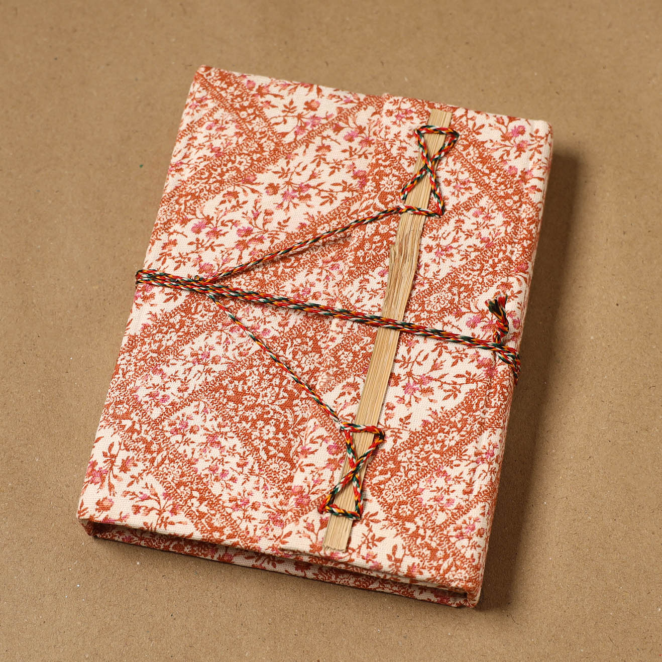Printed fabric cover handmade paper notebook with thread