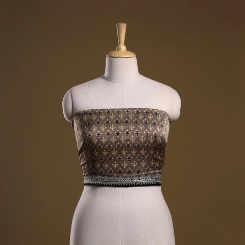 Printed modal silk blouse piece with lace work 05