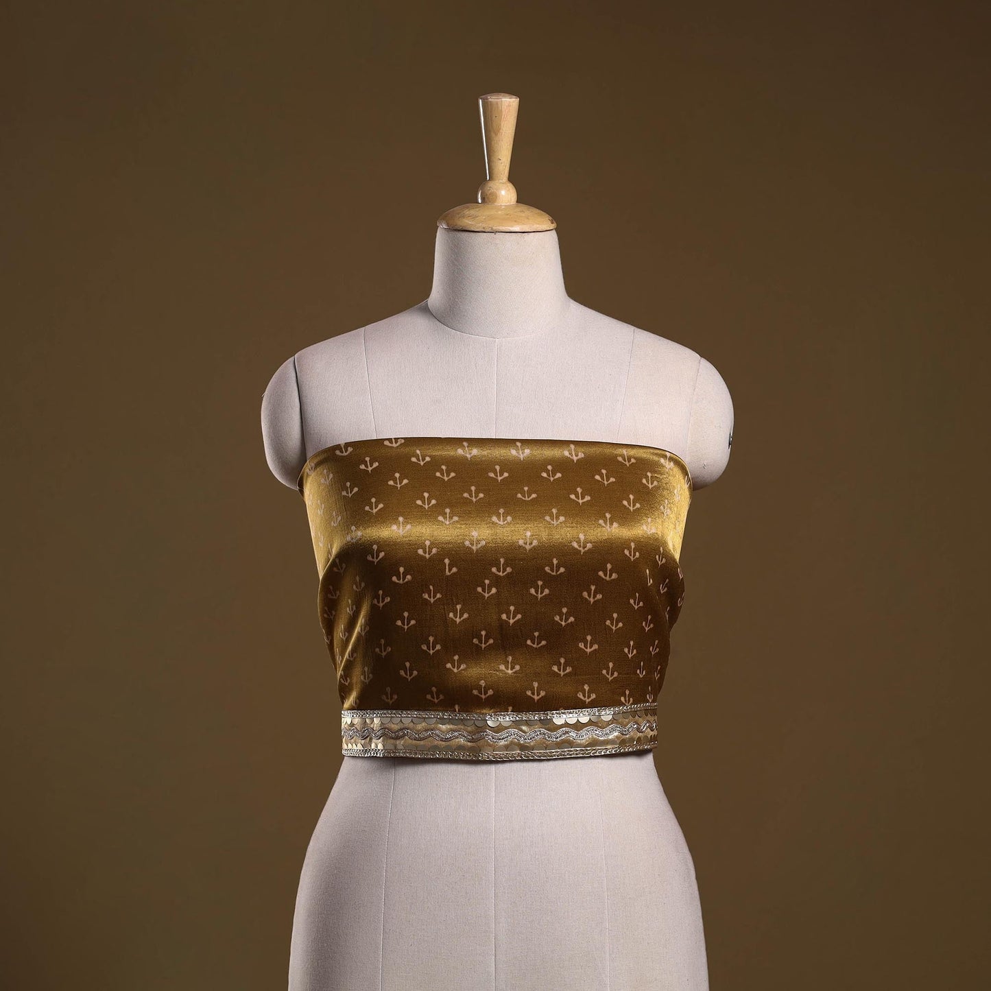 Printed modal silk blouse piece with lace work 33