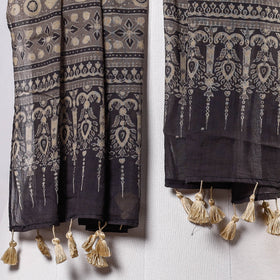   Ajrakh Block Printing Mul Cotton Stole With Tassels 