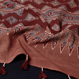 Buy Ajrakh Block Printed Mul Cotton Stole with Tassels Online at iTokri.com