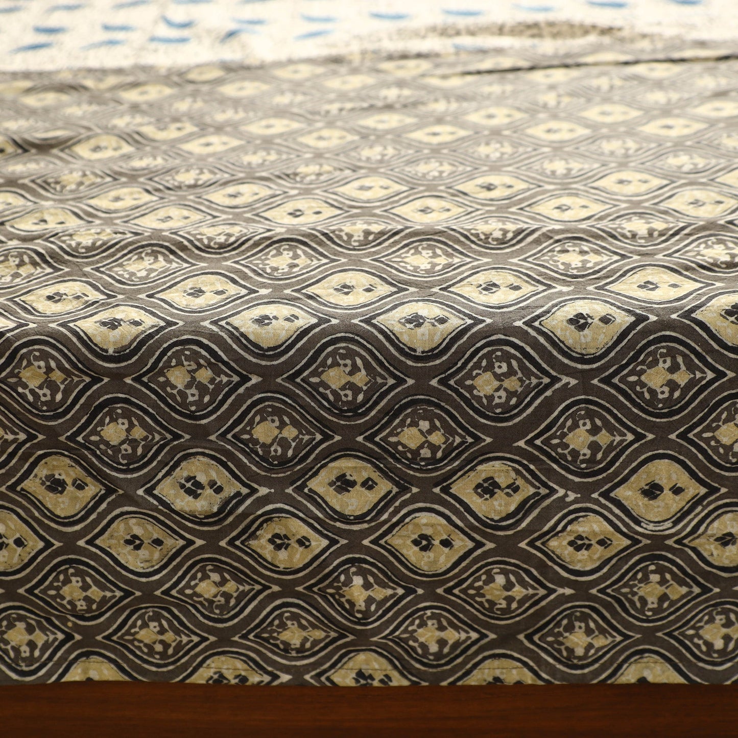 Brown - printed patchwork cotton double bed cover