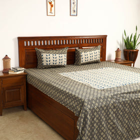 Brown - printed patchwork cotton double bed cover