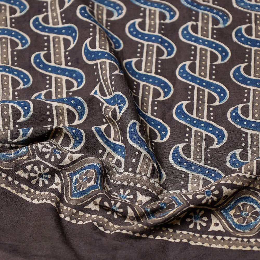 Brown Ajrakh Block Printing Cotton Scarf from Kutch 