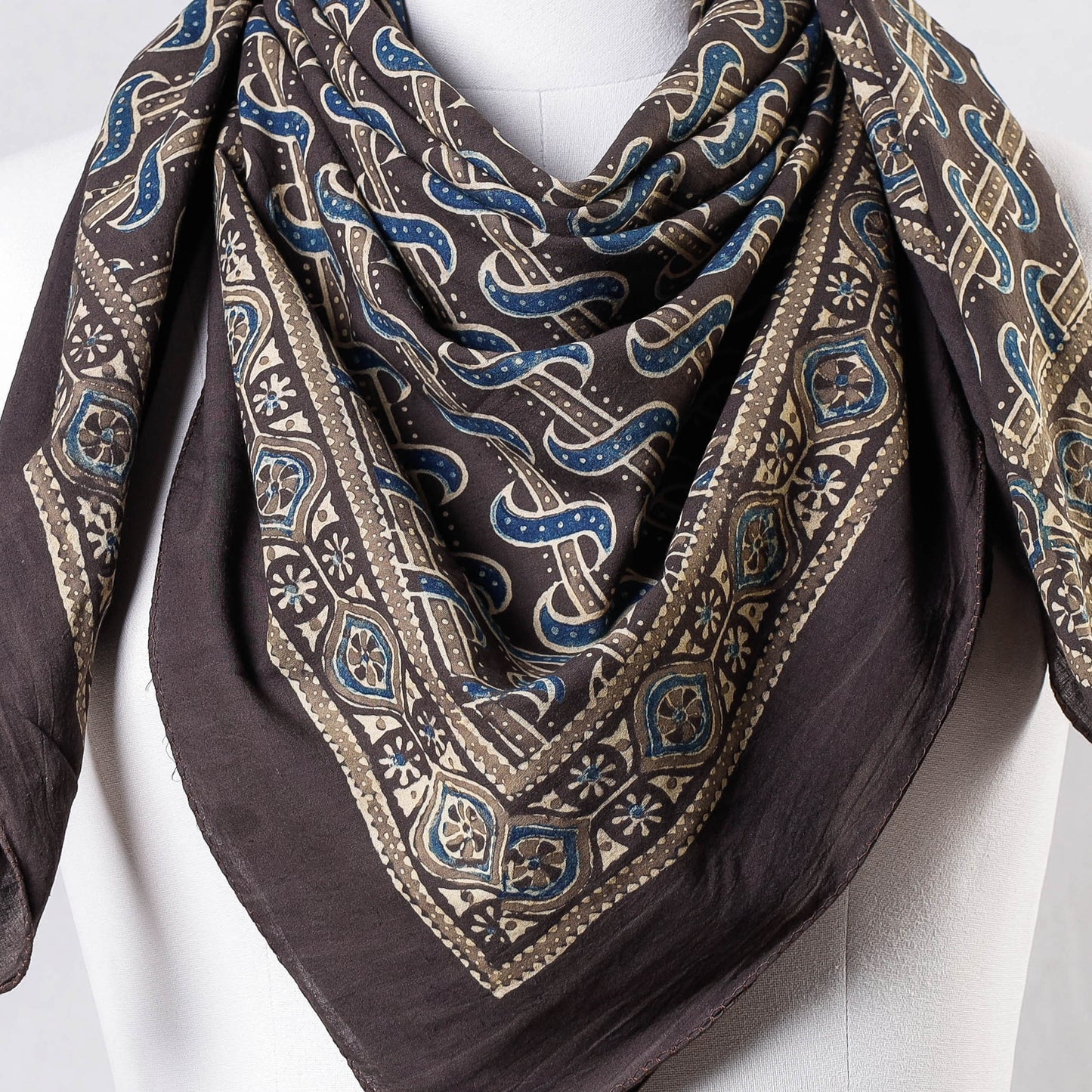 Brown Ajrakh Block Printing Cotton Scarf from Kutch 