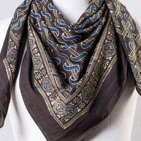 Brown Ajrakh Block Printing Cotton Scarf from Kutch 