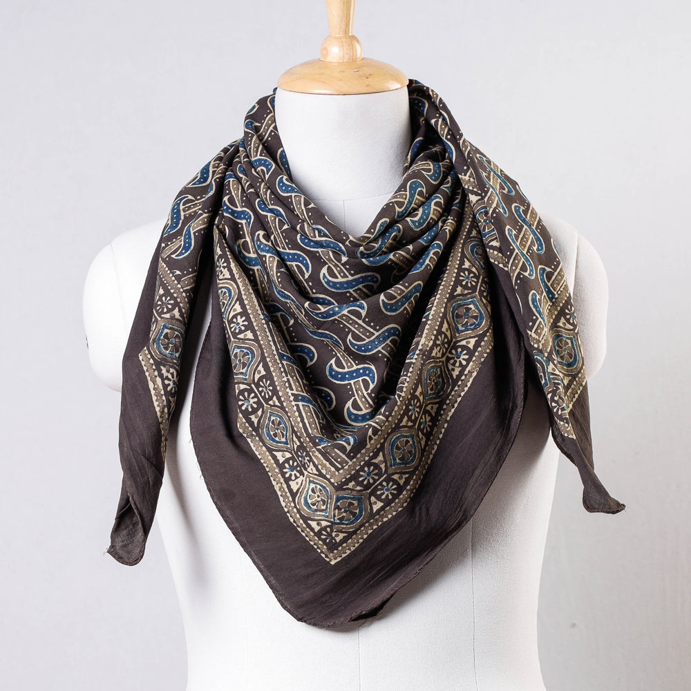 Brown Ajrakh Block Printing Cotton Scarf from Kutch 