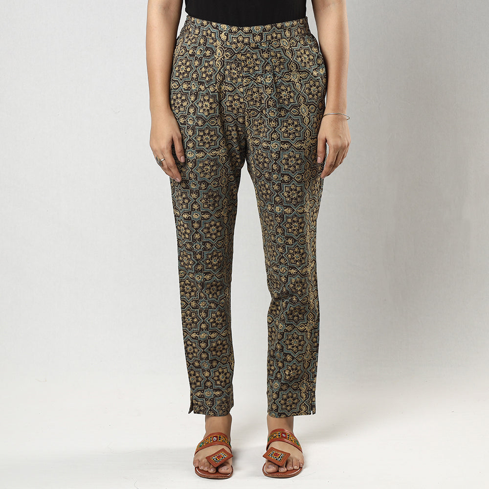 Buy Brown Ajrakh Block Printing Cotton Tapered Casual Pant for Women Online at iTokri.com