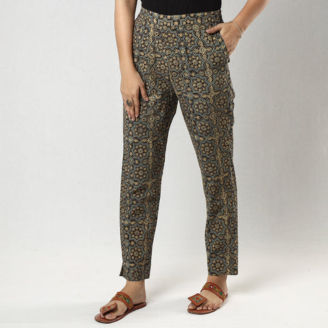 Buy Brown Ajrakh Block Printing Cotton Tapered Casual Pant for Women Online at iTokri.com