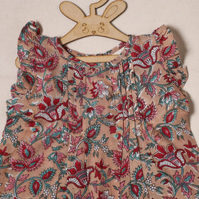 Brown - pure cotton baby girls floral top & shorts (6-12