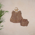 Brown - pure cotton baby girls floral top & shorts (6-12