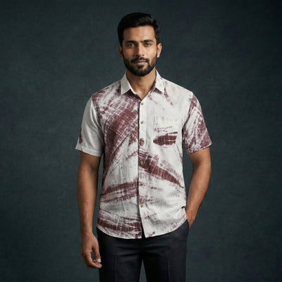 Brown - pure cotton half sleeve tie-dye men shibori shirt