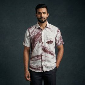 Brown - pure cotton half sleeve tie-dye men shibori shirt