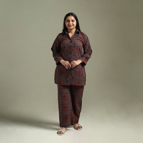 Pure cotton natural dyed ajrakh hand block print night suit