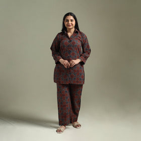 Pure cotton natural dyed ajrakh hand block print night suit