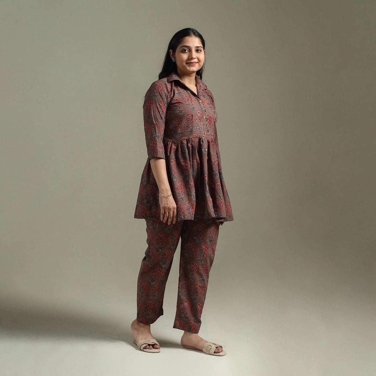 Pure cotton natural dyed ajrakh hand block print night suit