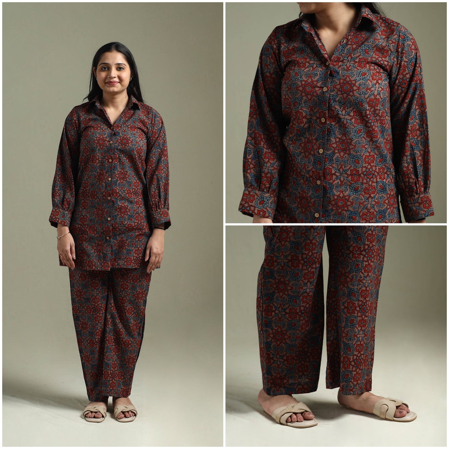 Pure cotton natural dyed ajrakh hand block print night suit