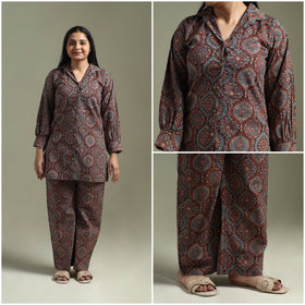 Pure cotton natural dyed ajrakh hand block print night suit