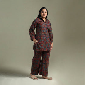 Pure cotton natural dyed ajrakh hand block print night suit