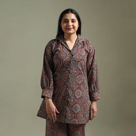Pure cotton natural dyed ajrakh hand block print night suit