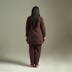 Pure cotton natural dyed ajrakh hand block print night suit