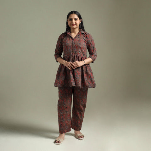 Pure cotton natural dyed ajrakh hand block print night suit